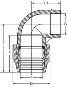 MDPE Elbow 90 Female Threaded Technical Breakdown Drawing